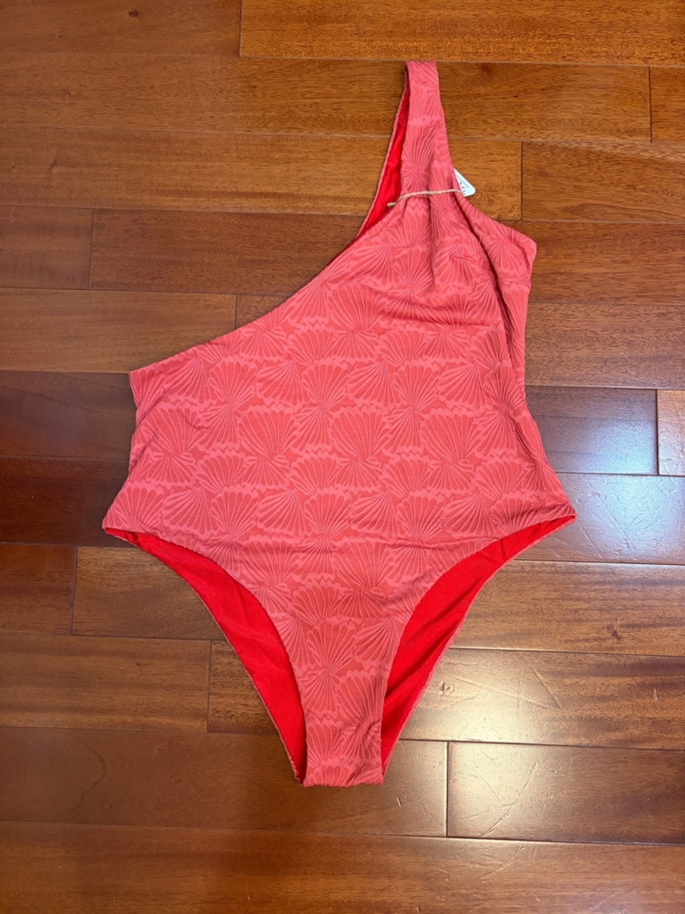 One-Shoulder Coral Textured One-Piece Swimsuit